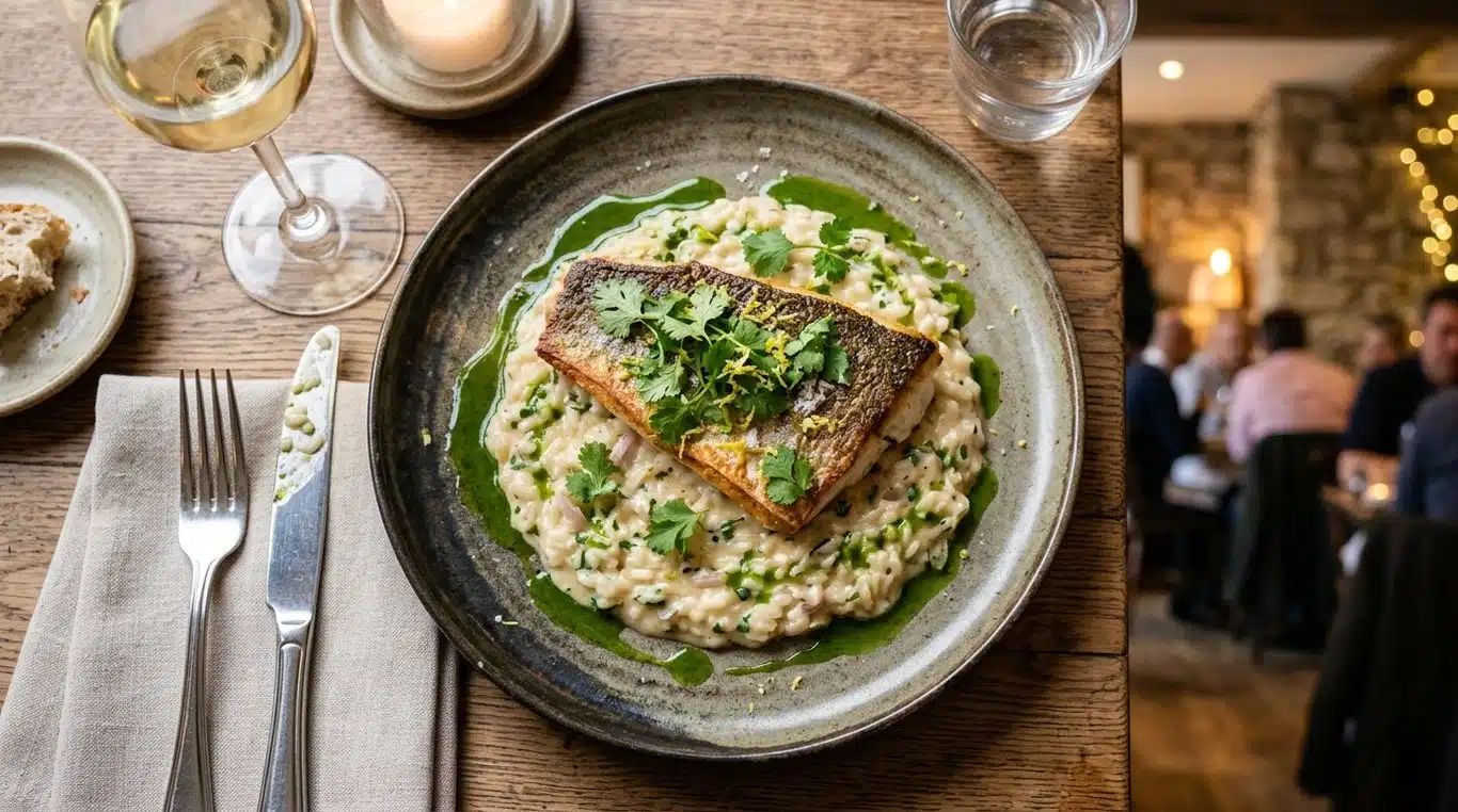 Filet de bar rôti et son risotto crémeux pour un dîner en amoureux