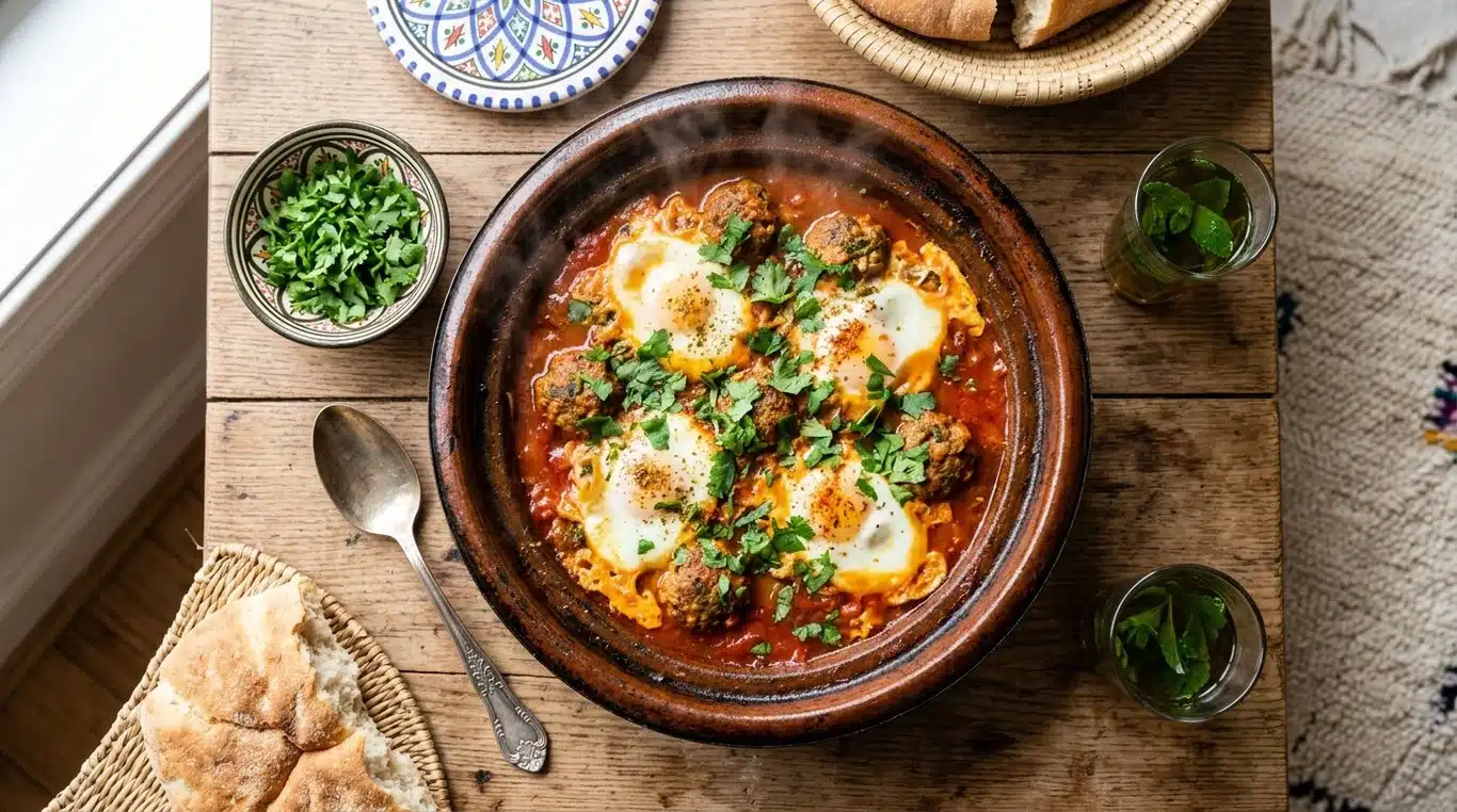 Tajine de Kefta aux œufs et tomates fraîches