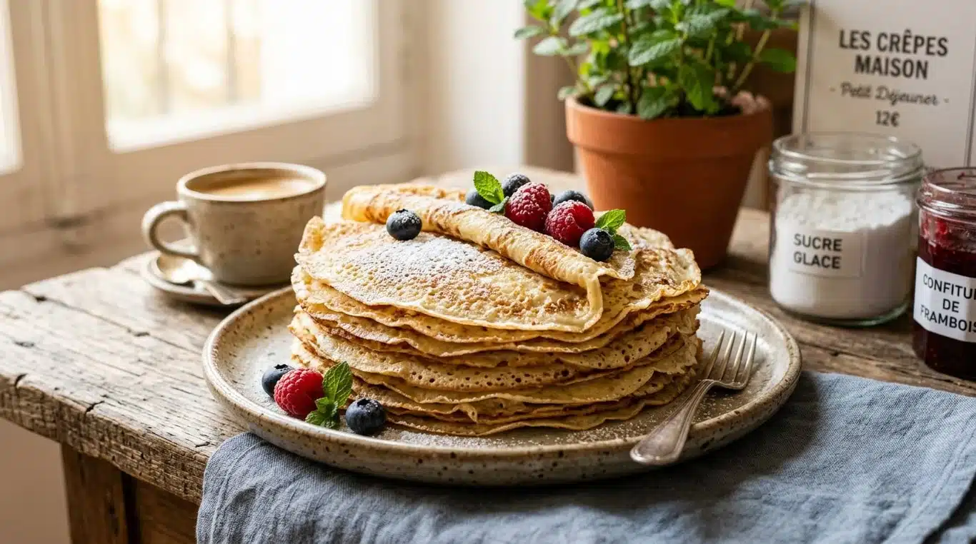 Assiette de crêpes dorées et moelleuses