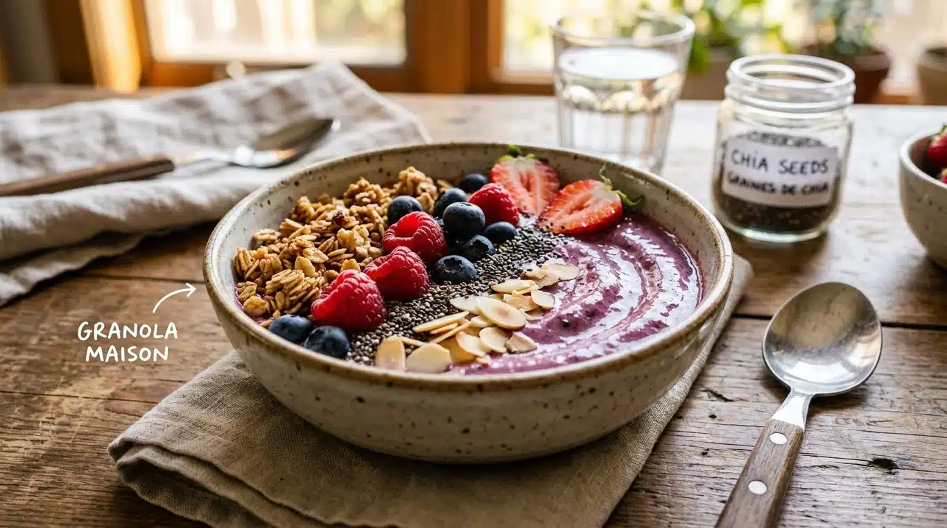 Smoothie bowl aux fruits rouges et granola