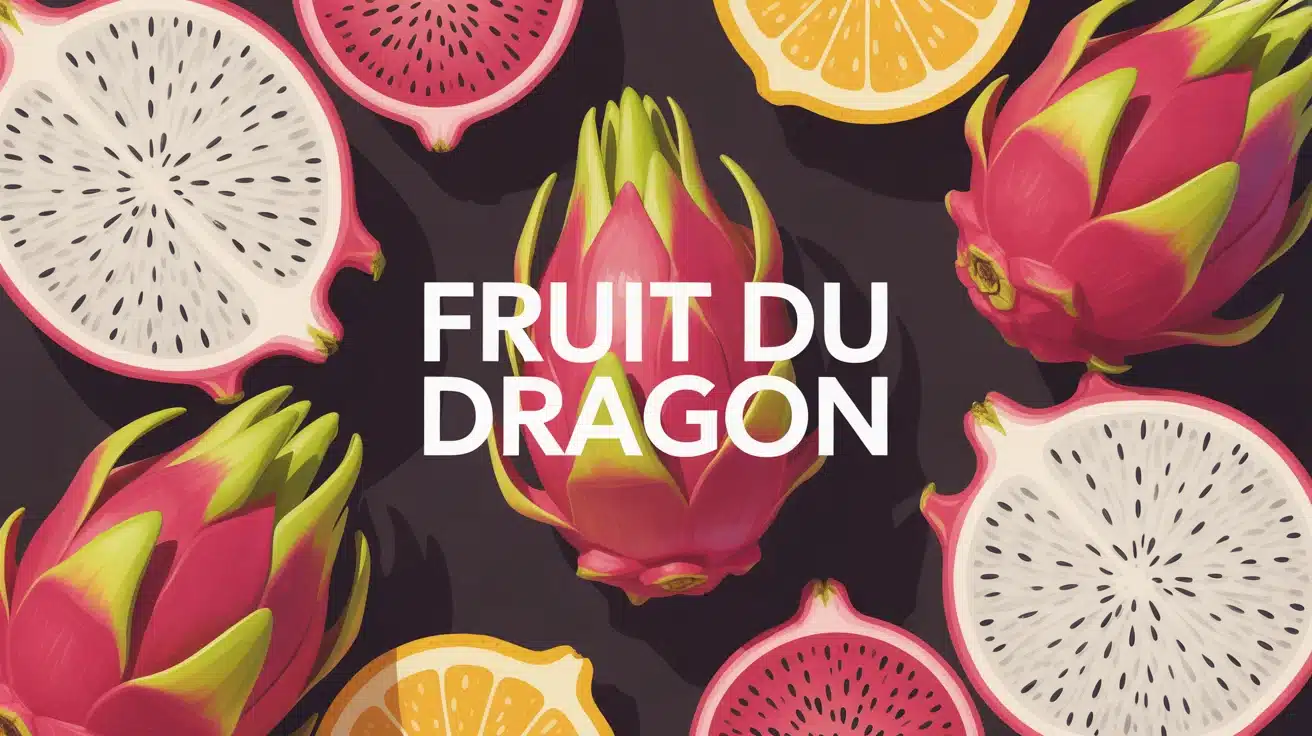 Illustration colorée fruit du dragon avec variétés blanche rouge jaune