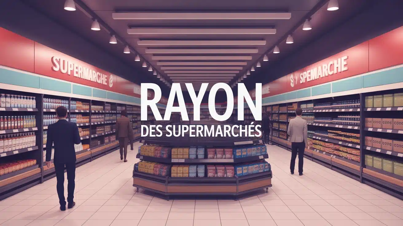 Intérieur stylisé d un rayon des supermarchés organisé et lumineux