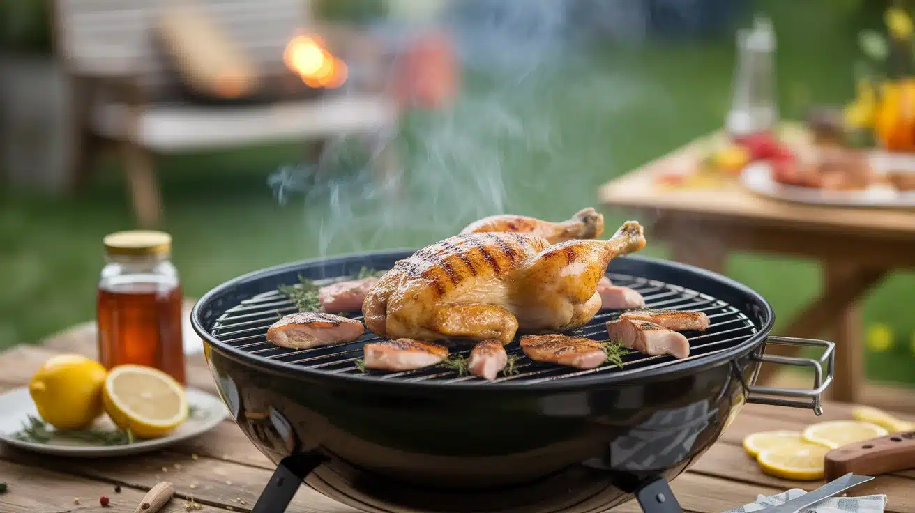 poulet mariné au miel grillé sur barbecue estival