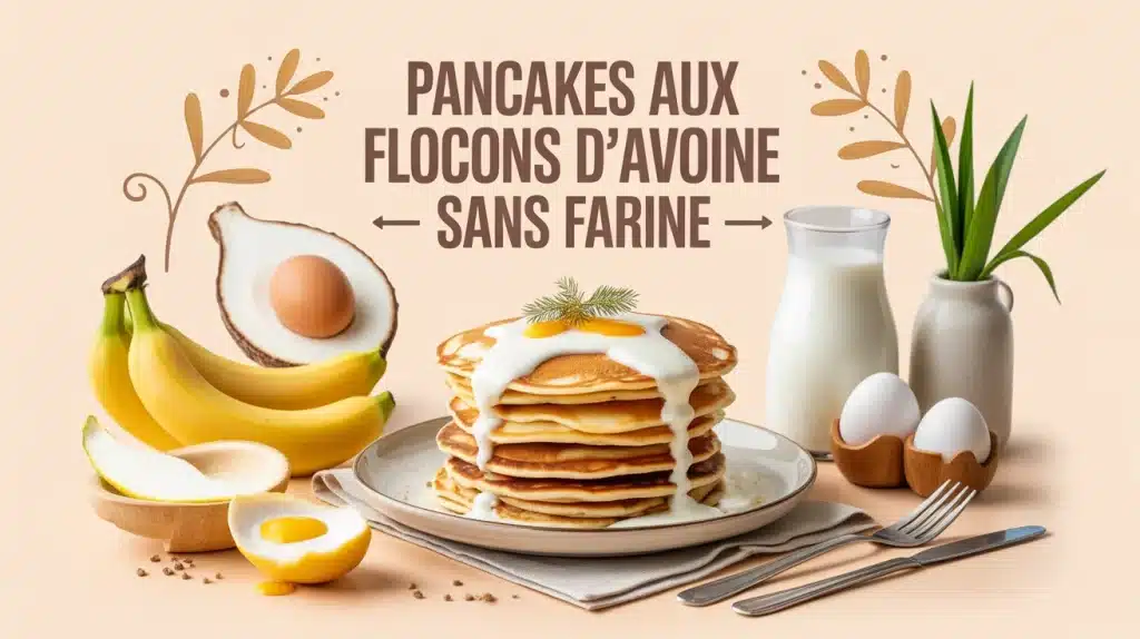 pancakes aux flocons d avoine sans farine sur assiette avec ingredients naturels