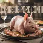 Poitrine de porc confite avec peau croustillante sur assiette