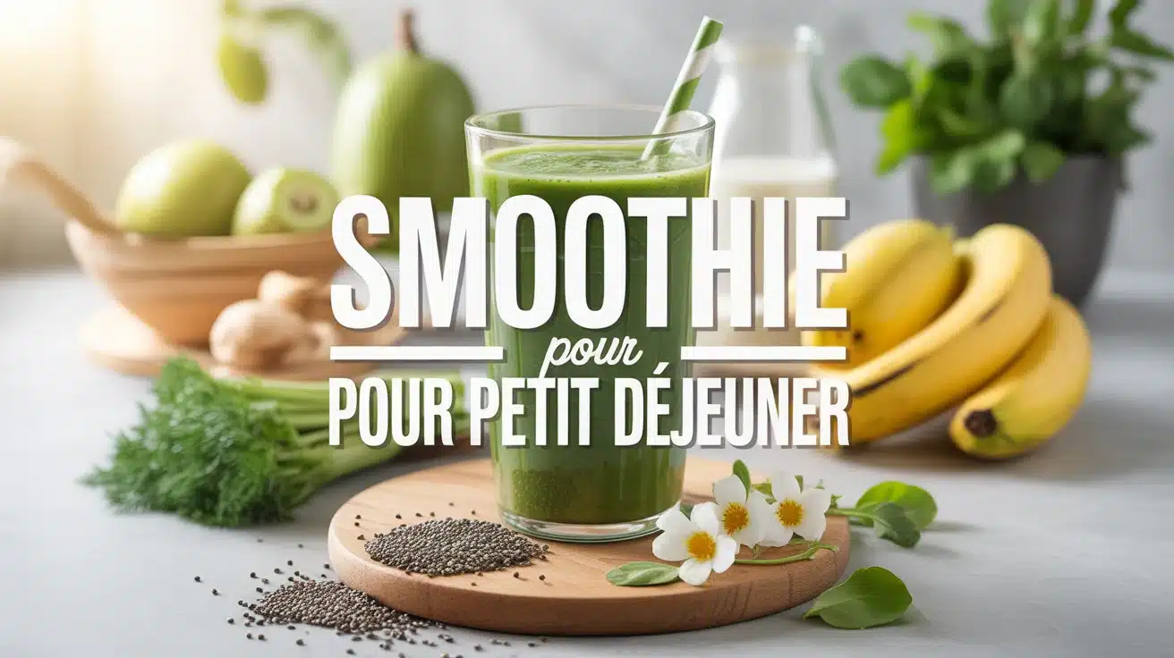 smoothie pour le petit déjeuner avec ingrédients frais colorés