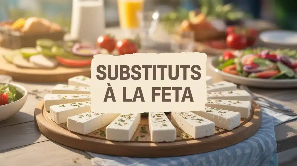 Illustration colorée de substituts à la feta avec salades méditerranéennes