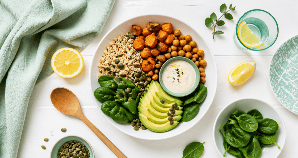 Nourriture healthy Buddha Bowl sur table