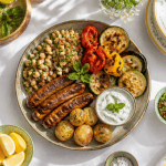 accompagner merguez avec légumes, taboulé et sauce