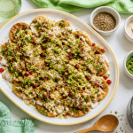 Chaat masala saupoudré sur Papri Chaat avec épices
