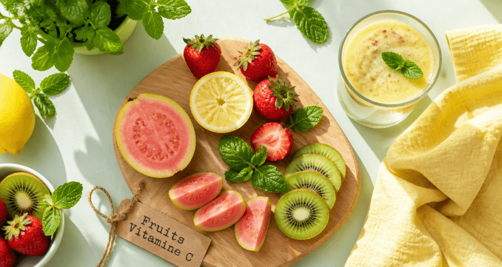 classement fruit vitamine c goyave kiwi orange planche