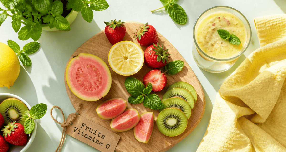 classement fruit vitamine c goyave kiwi orange planche