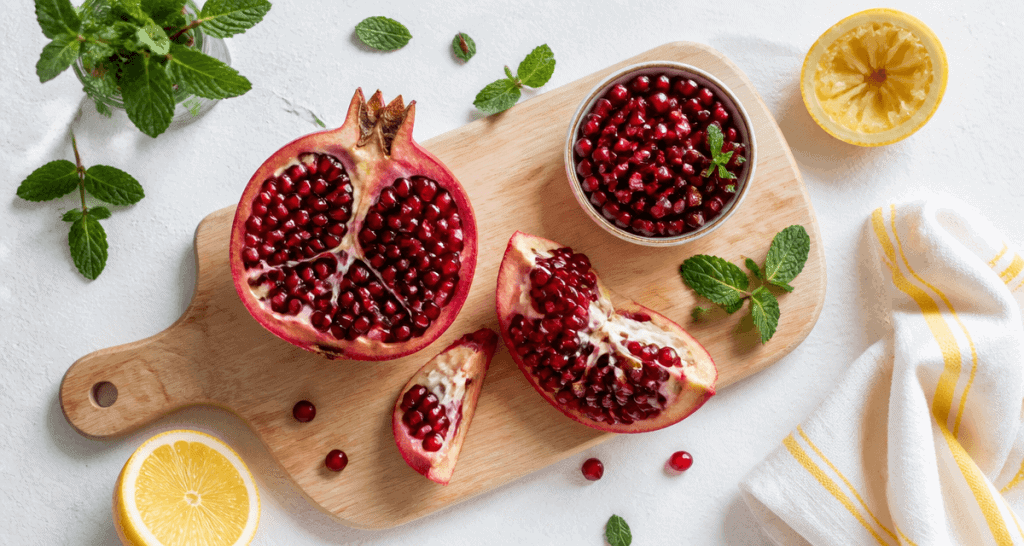comment manger une grenade fruit sur planche à découper