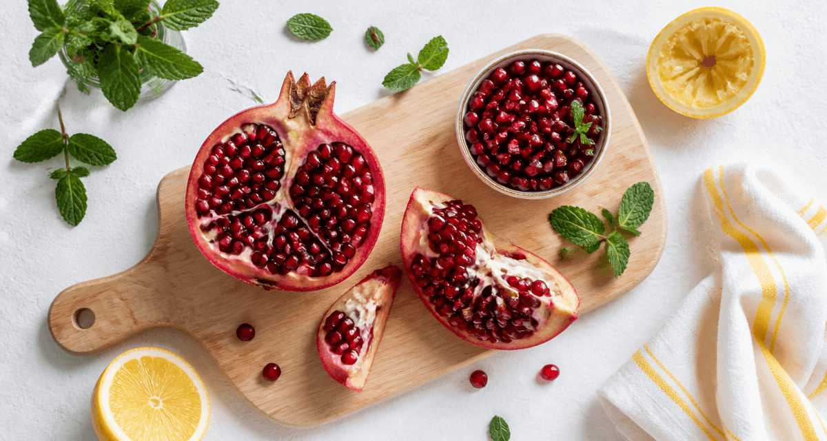 comment manger une grenade fruit sur planche à découper