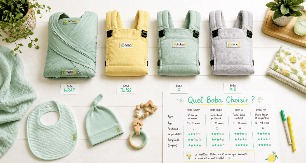 Comparatif porte-bébés Boba sur table