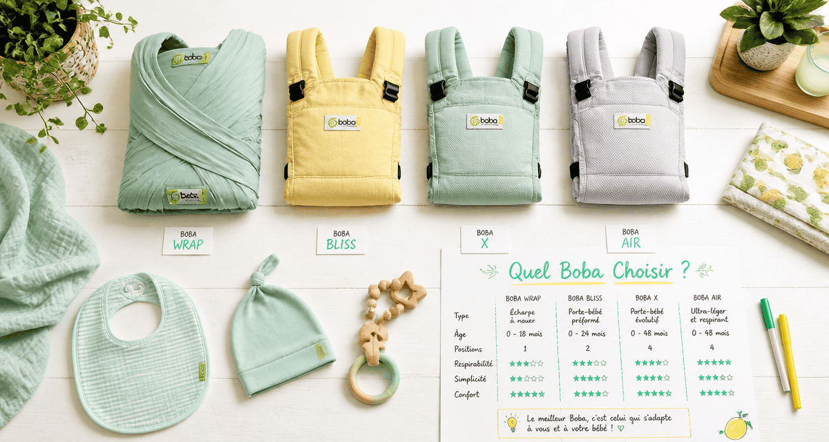 Comparatif porte-bébés Boba sur table