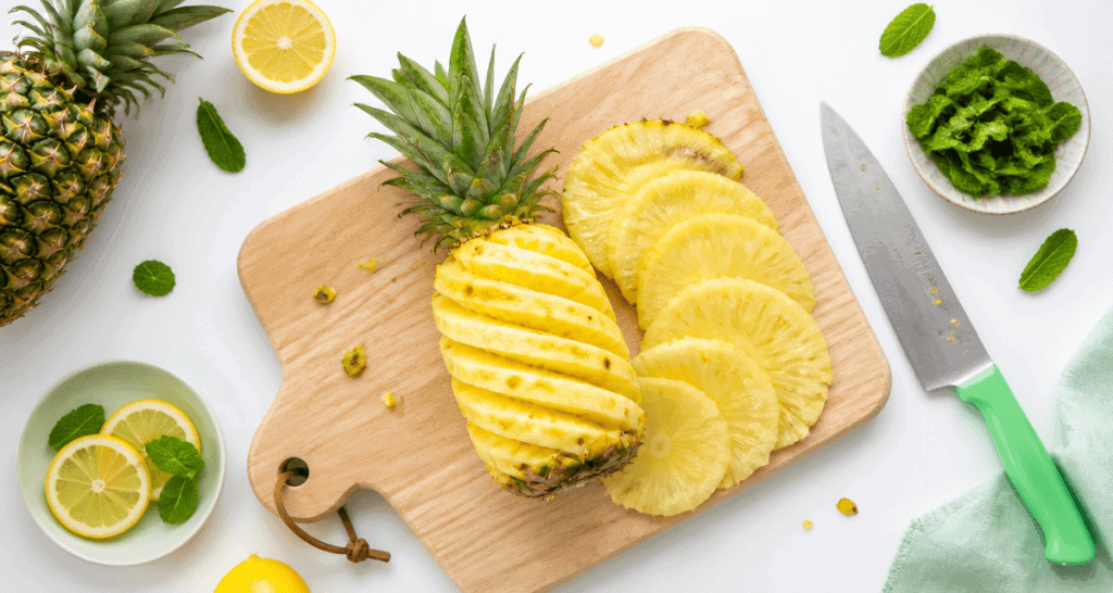 decoupe ananas spirale sur planche