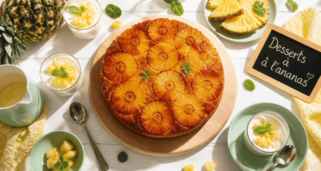 dessert ananas gâteau caramélisé et mousse en verrine