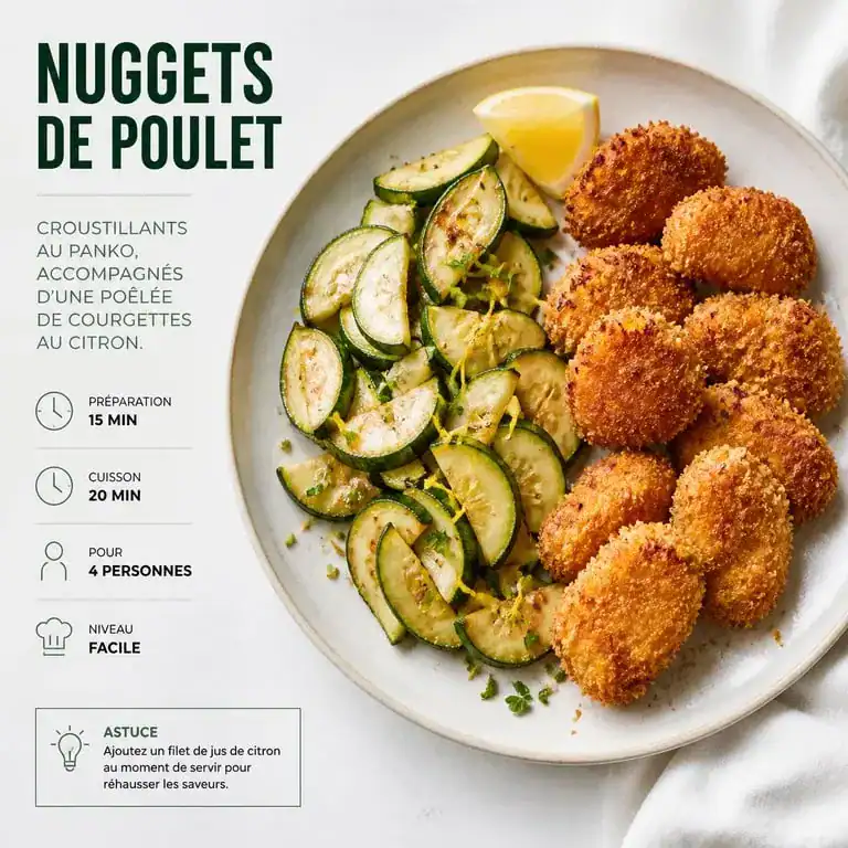 Nuggets de poulet au panko et courgettes au citron, une idée d'accompagnement nuggets originale.