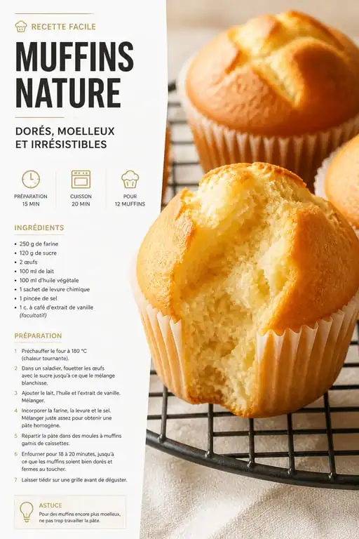 Recette pour muffins nature moelleux et aériens sur une grille