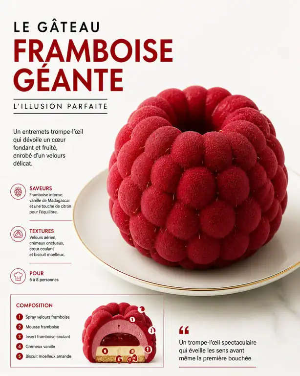 Gâteau trompe-l'œil en forme de framboise géante réaliste