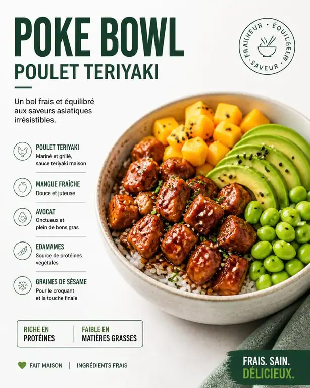Recette poke bowl poulet teriyaki avec mangue et avocat