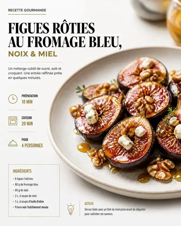 Recette étonnante à la figue fraîche : figues rôties au fromage bleu et noix