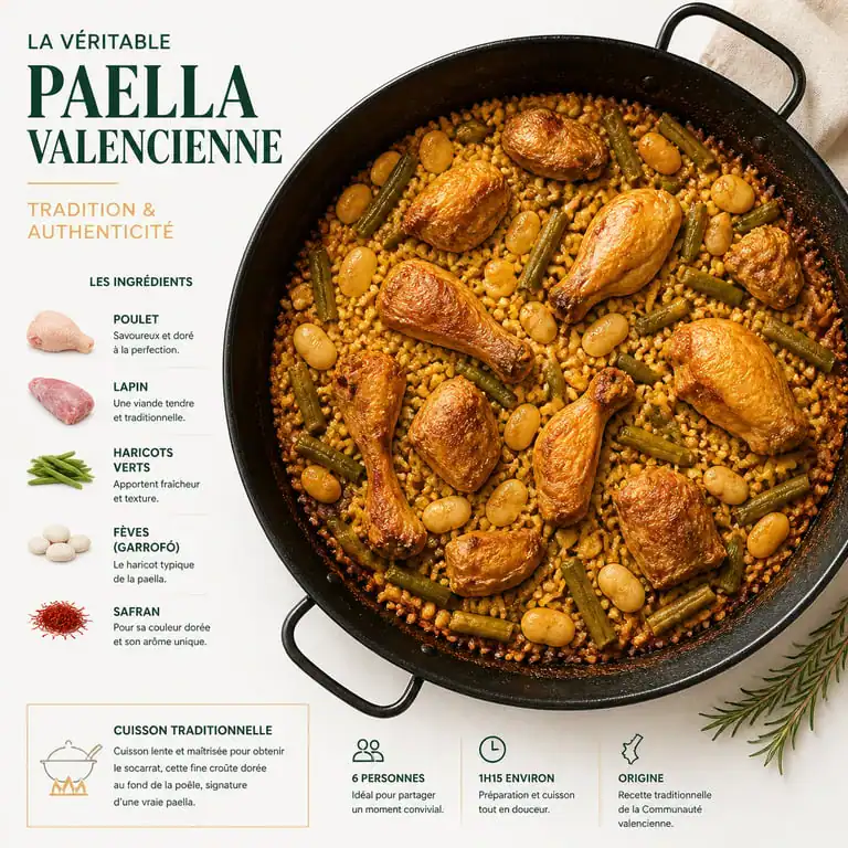 Paella valencienne traditionnelle, plat emblématique de la cuisine espagnole