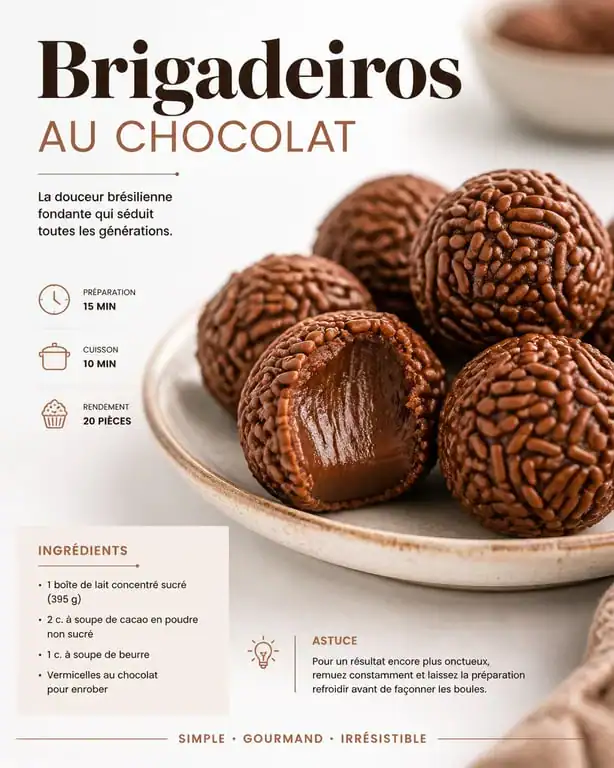 Assiette de brigadeiros au chocolat faits maison, recette traditionnelle brésilienne.