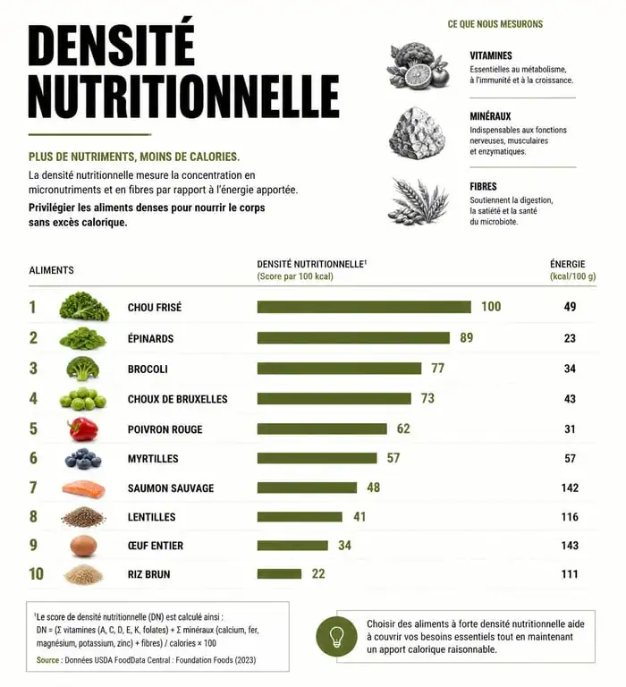 Infographie sur la densité nutritionnelle et les meilleurs aliments pour la santé