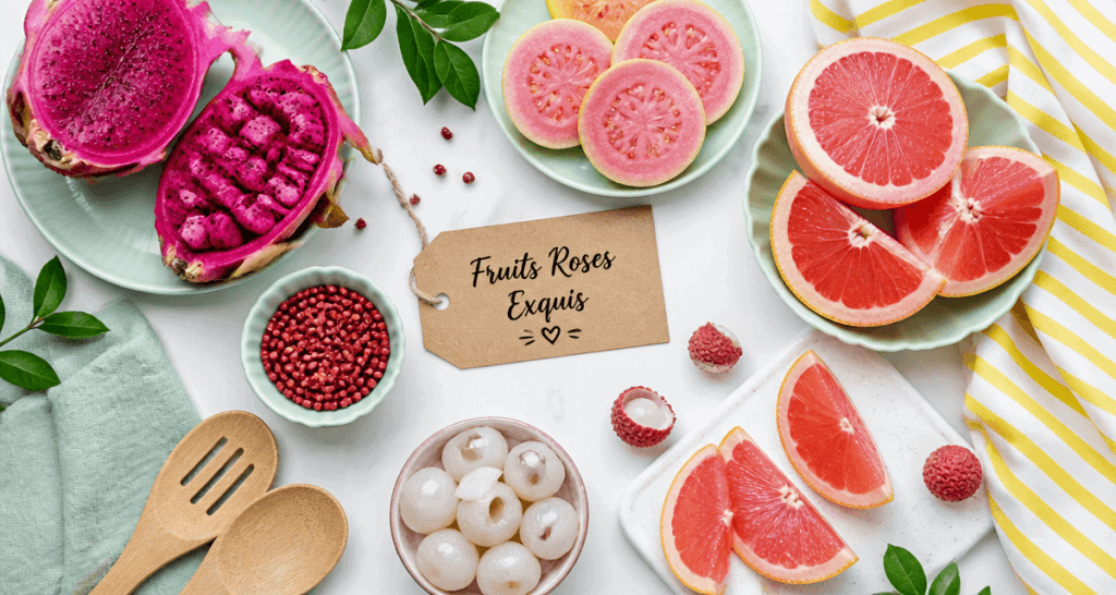 fruits roses frais assortis sur table de cuisine