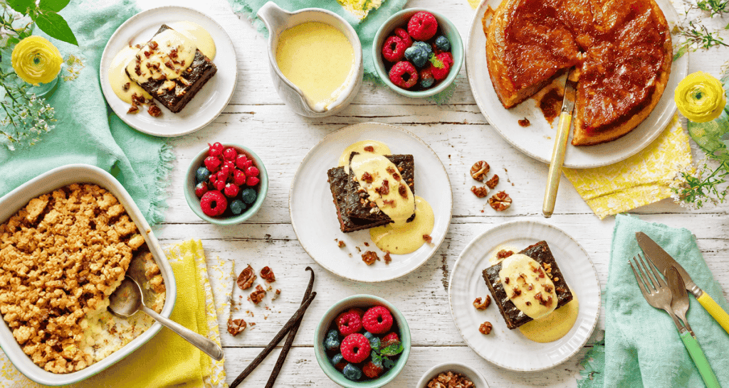 Gâteau pour accompagner une crème anglaise, brownies, tarte Tatin, crumble