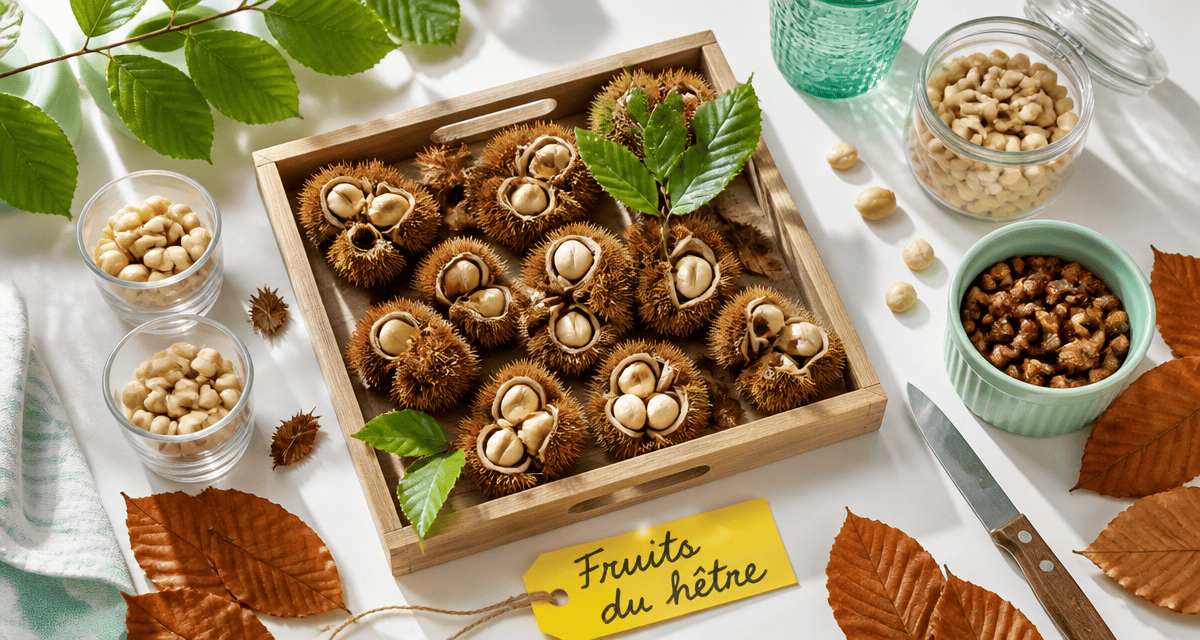 hêtre fruit faines ouvertes sur table