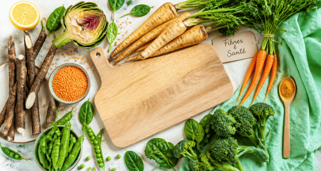 legumes riches en fibres variés sur planche