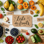 liste fruits variés table blanche