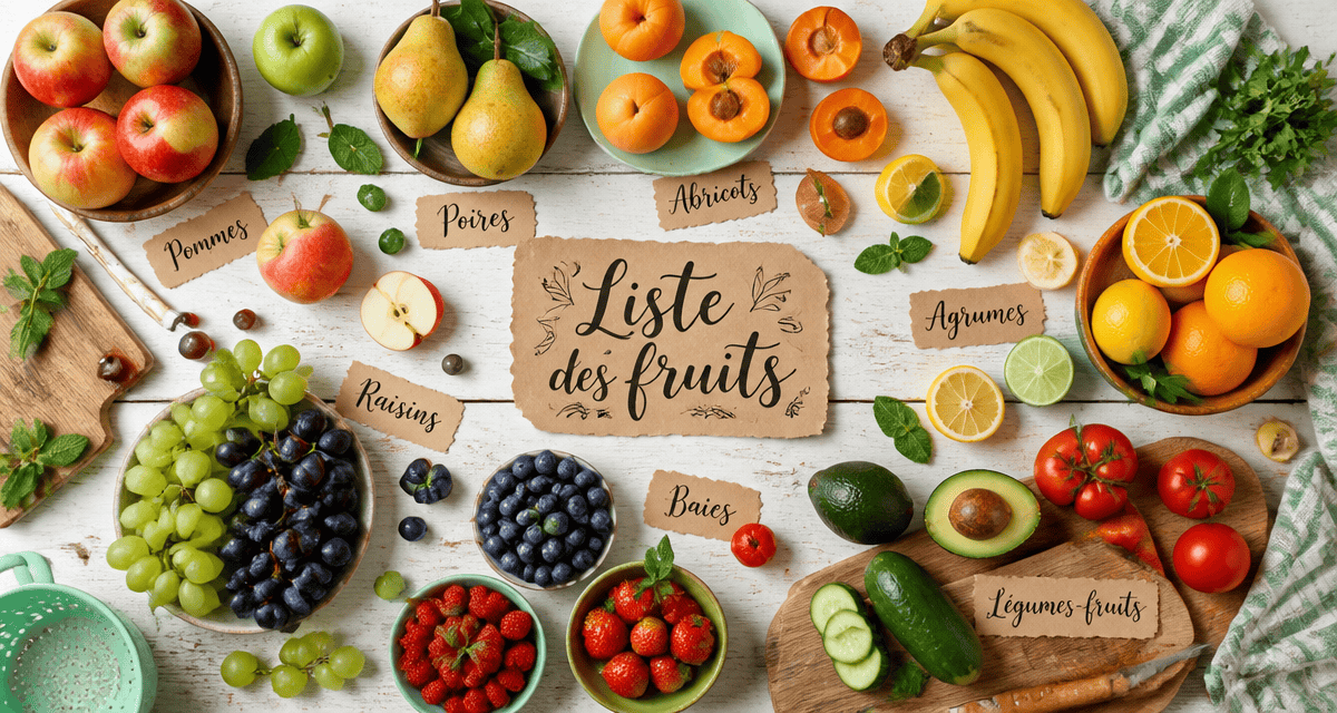 liste fruits variés table blanche