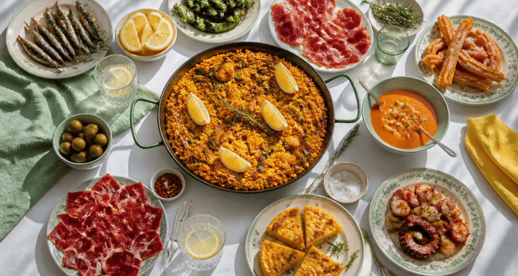 plats espagnols sur grande table festive