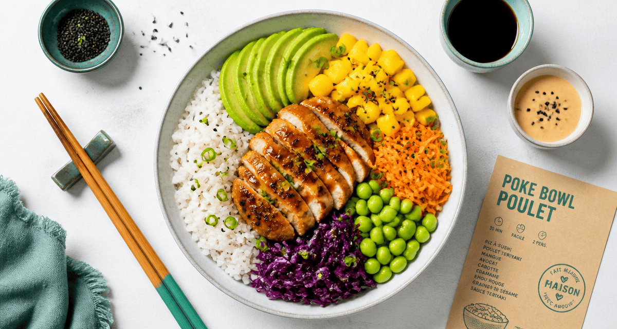 recette poke bowl poulet mangue avocat teriyaki vue dessus