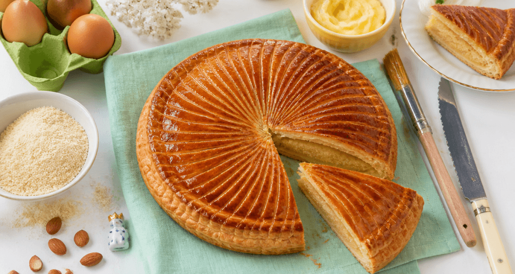 recette pour la galette des rois galette maison dorée sur table