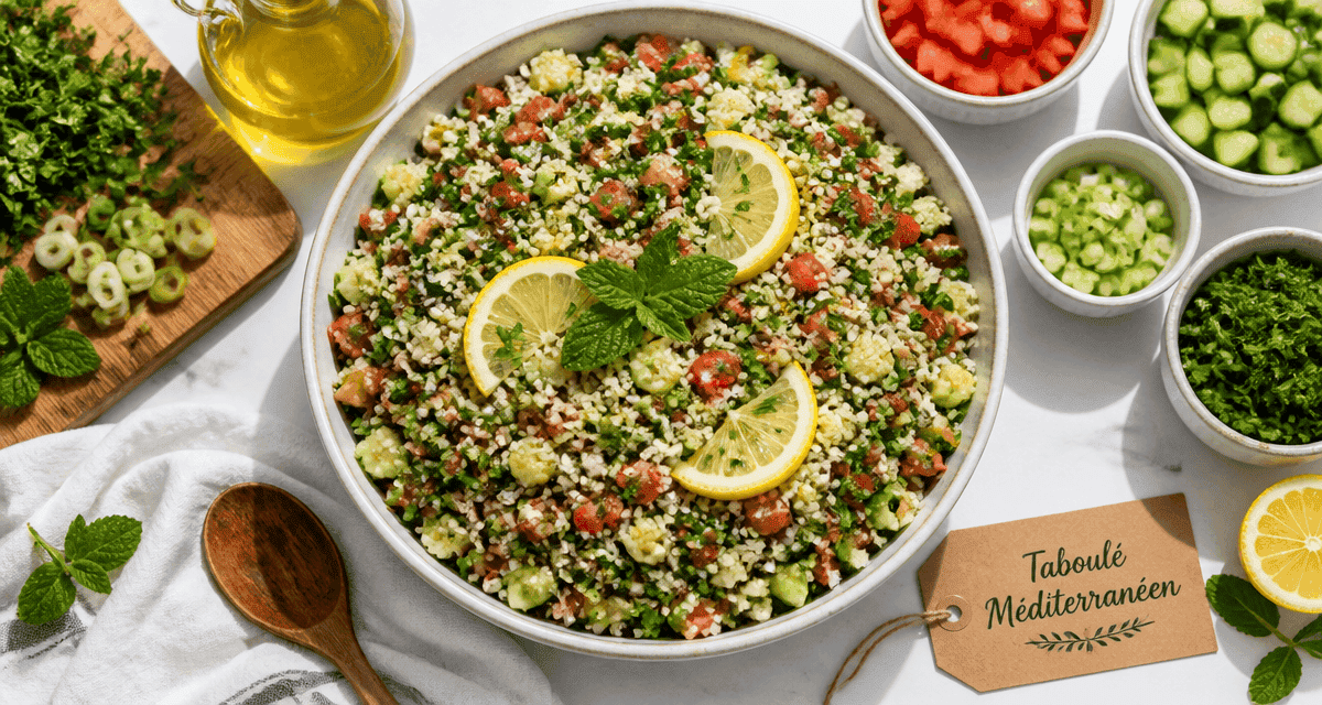 recette taboulé méditerranéen vue plat ingrédients