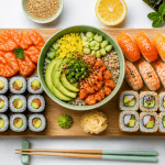 sushi bon pour la sante plateau varié vue du dessus