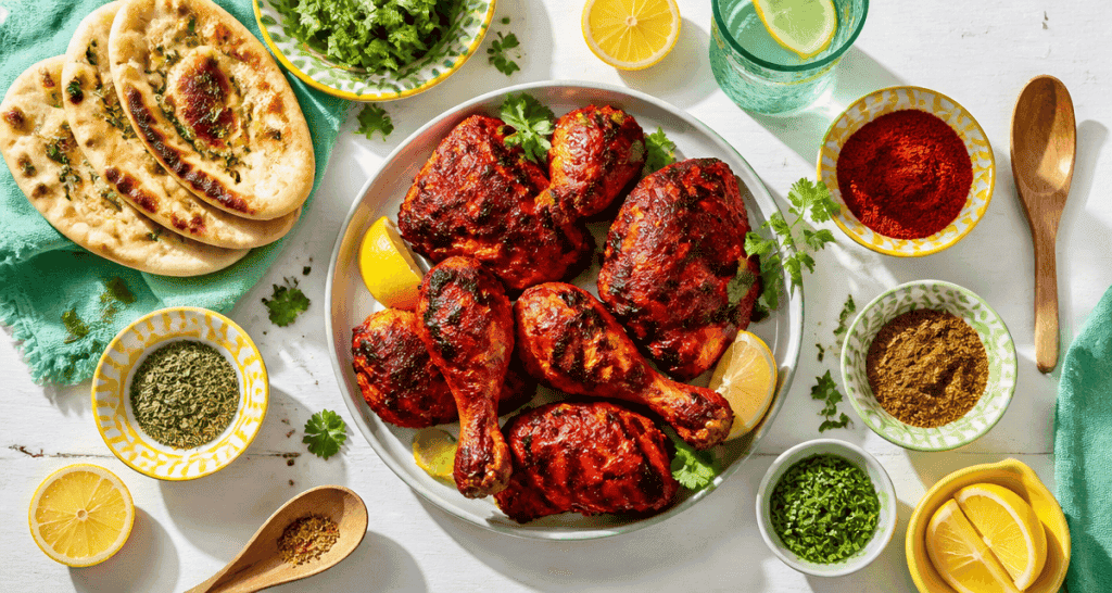 tandoori epices poulet grille et naans