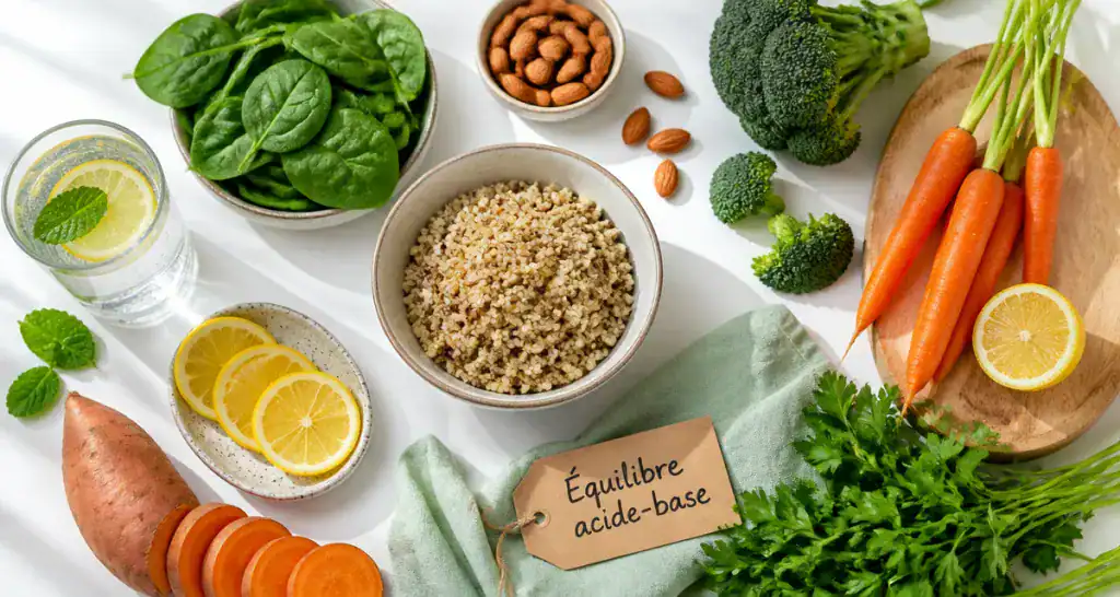 aliment acide ou basique sur table avec légumes et citron