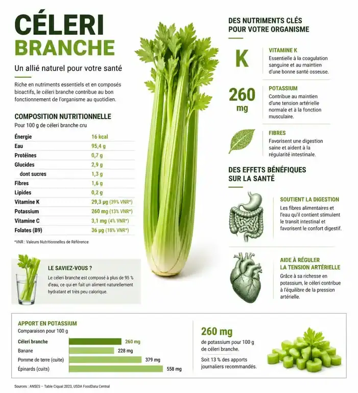 Infographie des bienfaits du céleri en branche sur la santé