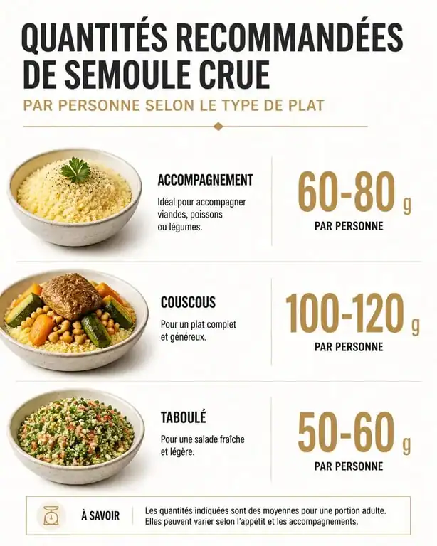 Infographie des quantités de semoule par personne pour réussir ses plats