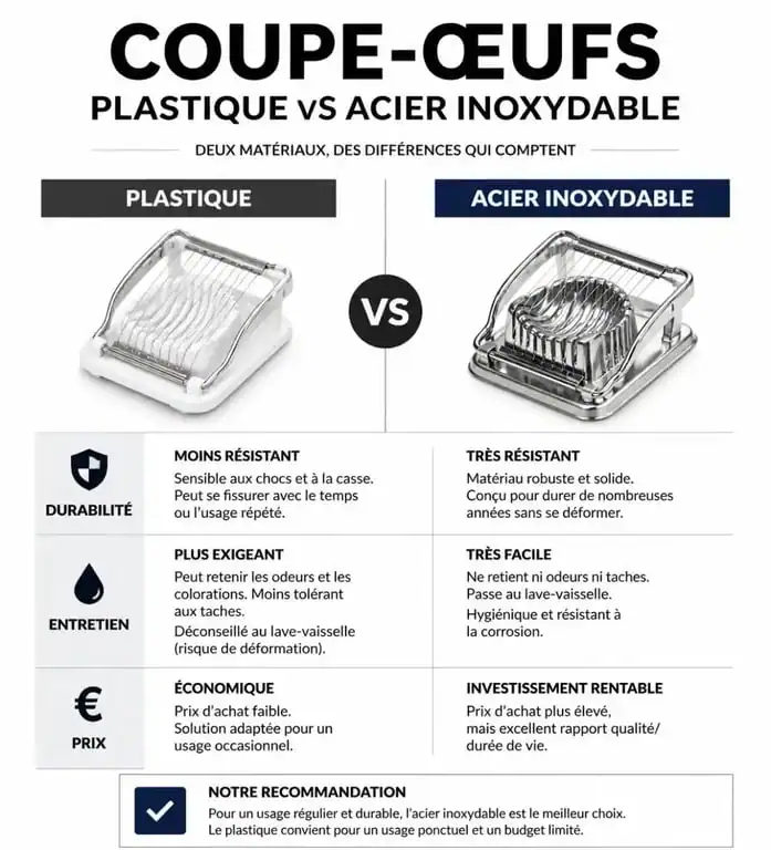 Comparatif des matériaux pour coupe-œuf dur : plastique versus acier inoxydable