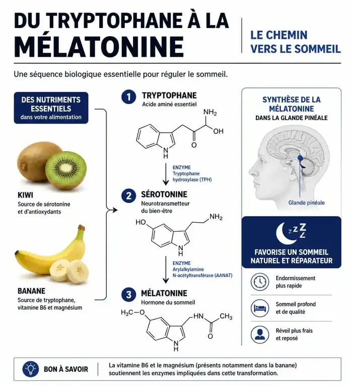 Infographie sur les bienfaits de manger des fruits le soir avant de se coucher pour améliorer la qualité du sommeil
