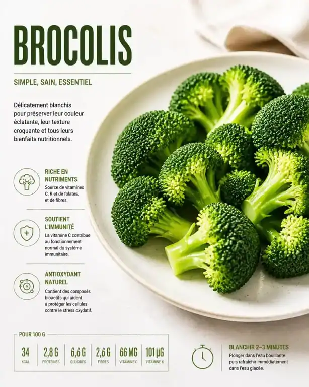 Brocolis blanchis à la perfection pour conserver leur couleur verte et leur croquant
