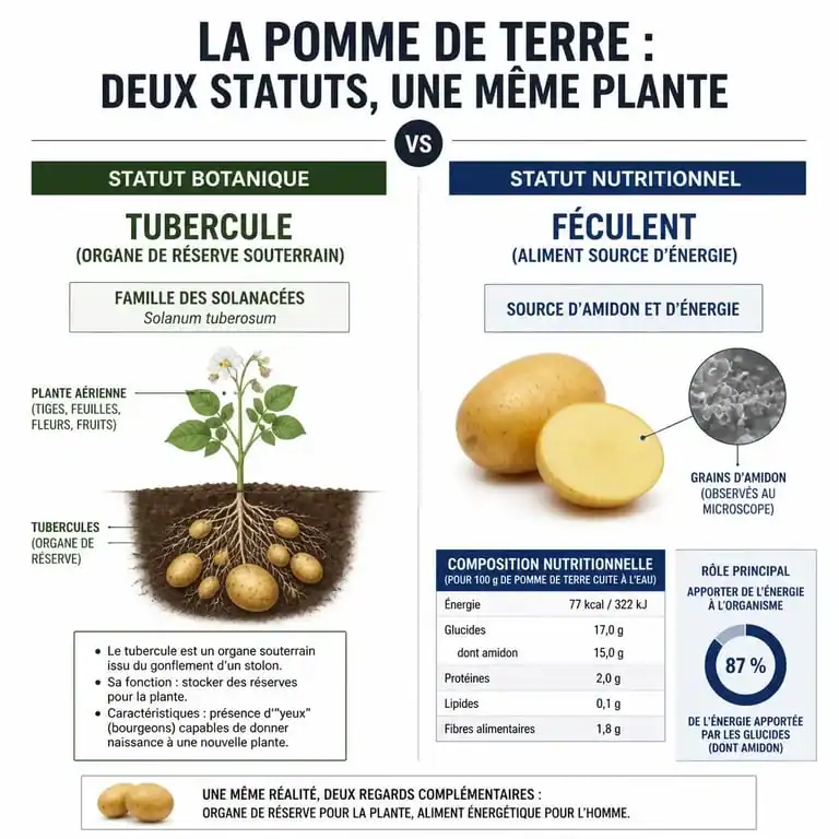 Infographie comparant la classification botanique et nutritionnelle de la pomme de terre