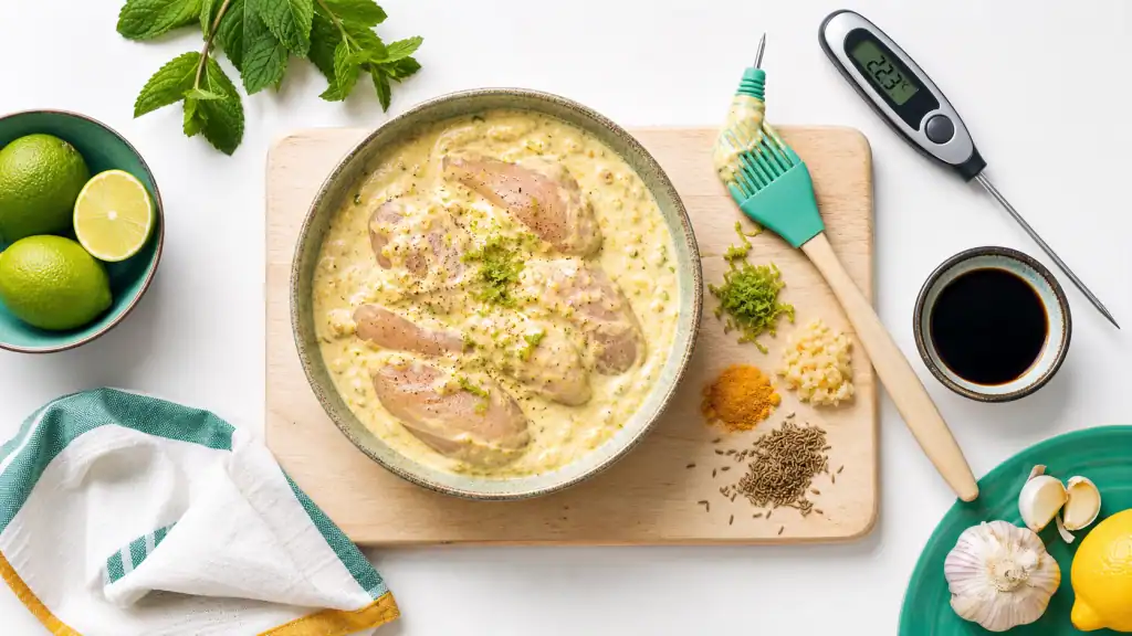 Marinade pour attendrir le poulet au yaourt, poulet enrobé